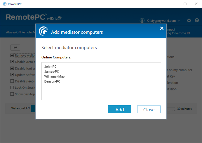 RemotePC Prefrences AddMediatorComputers
