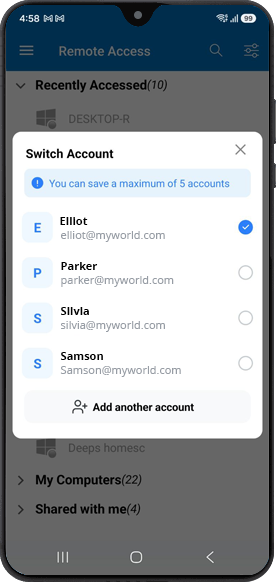 RemotePC add account